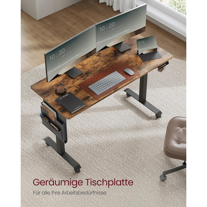 VASAGLE Electric Height Adjustable Desk, 60 x 120 x (72-120) cm, Memory Function, Wood & Steel Frame, Vintage Brown