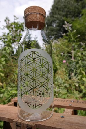 1.0L Carafe with the Flower of Life and cork stopper ~ FREIGLAS ~ Water jug, Flower of Life, engraving