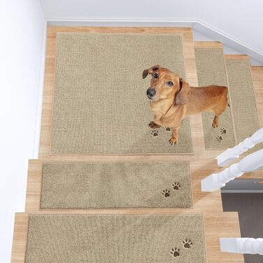 BEQHAUSE Non-Slip Stair Treads - 15 Piece Set, Washable Carpet for Stairs - Safe for Kids, Seniors & Pets, 22x70cm, 100% Polyester with TPE Backing
