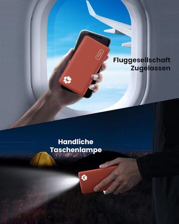 Power Bank INIU 10000mAh, ультратонкий, USB C, 3A, ліхтарик, сумісний з iPhone, Samsung, Huawei (Оранжевий)