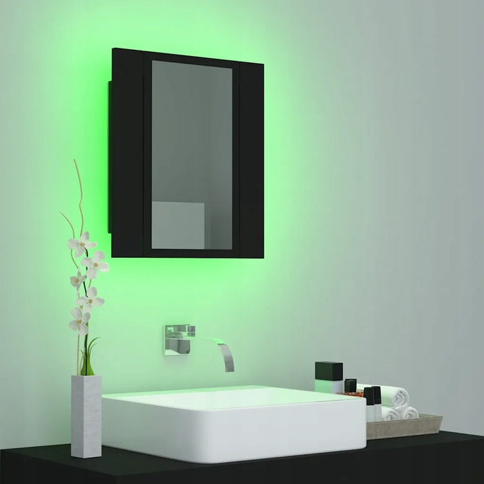 Шафа у ванну кімнату з дзеркалом та RGB LED-підсвіткою, 40x12x45 см, чорна