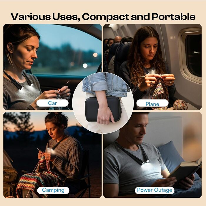 Ліхтар для читання Caydo з кишенею: 4 режими світла, 5 рівнів яскравості, регульований кут, гнучкий тримач. Ідеально для читання в ліжку, рукоділля, вуличного малювання. Чорний колір.