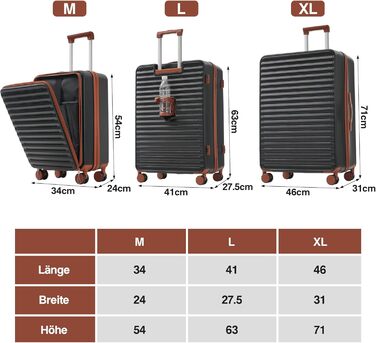 Набір валіз Merax TSA-Schloß: M, L, XL. Чорний. З телескопічним ручками та 4 колесами. PP-матеріал.