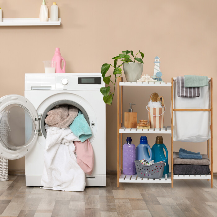 Relaxdays Bathroom Shelf with Laundry Basket and 4 Shelves