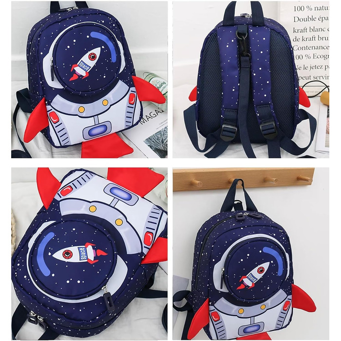 Дитячий рюкзак для садка та школи Kinderrucksack, темно-синій, з поворотком, для дітей 1-3 років, форма ракети