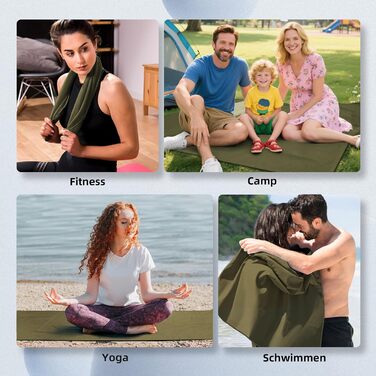 Набір з 3 рушників з мікрофібри: великий (180x80 см) та 2 маленькі (80x40 см). Швидковисихаючі рушники з мікрофібри для спорту, пляжу, ванни та подорожей (армійний зелений)