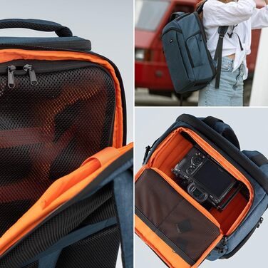 Рюкзак для фототехніки DÖRR Prag Go 16L, водонепроникний, для DSLR/SLR, з відділенням для ноутбука 16 дюймів, для дронів, знімні перегородки, тримач для штатива (блакитний)