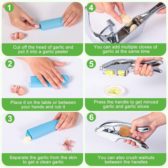 Пресу для часнику з нержавіючої сталі 2-в-1, з подрібнювачем та щіткою для чищення, придатна для миття в посудомийній машині