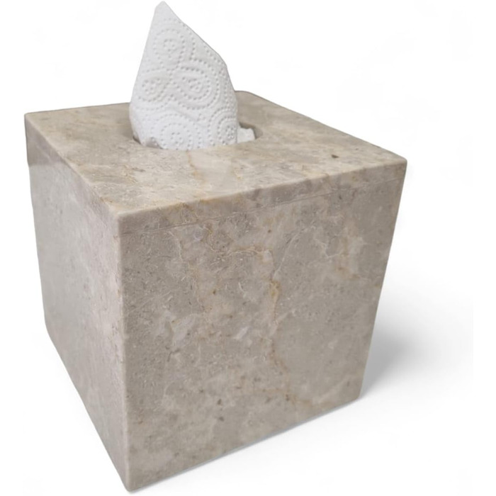 Marble Tissue Box - Natural Stone Cosmetic Tissue Holder - Beige Stone Tissue Box for Bathroom, Living Room, Hallway, etc.