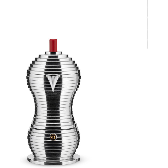 Alessi MDL02/3RFM Pulcina Espresso Machine - Cast Aluminum. Handle and Button - PA, red. Magnetic Bottom - 3 Cups
