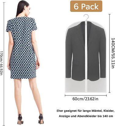 Набір мішко-органайзерів для одягу CNMTCCO 6 шт. Прозорі мішки для зберігання одягу 60x100 см, 60x140 см. Захист від пилу, вологи та цвілі. Підходять для суконь, жакетів, сорочок