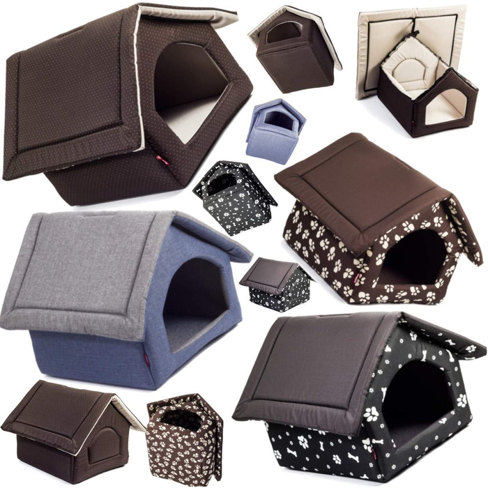 Чорний лежак для собак та котів XL (44x55x43 см) з принтом лапок | Лежанка для великих та середніх собак | Будка для котів та собак