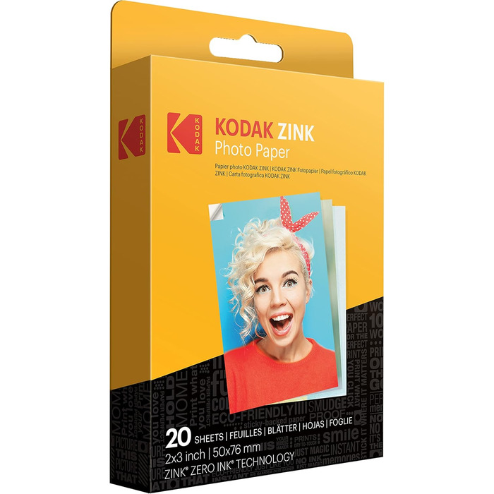 KODAK Step Slim: Портативна камера миттєвого друку - фотографії на плівці 2x3”, підключення Bluetooth, сумісна з iOS та Android, білий (стартовий набір)