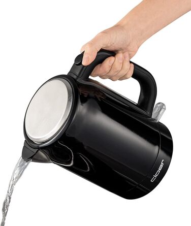 Електричний чайник Cloer 4511, 1.7 л, чорний, нержавіюча сталь, 2200 Вт, з індикатором рівня води, захистом від сухого кипіння та перегріву