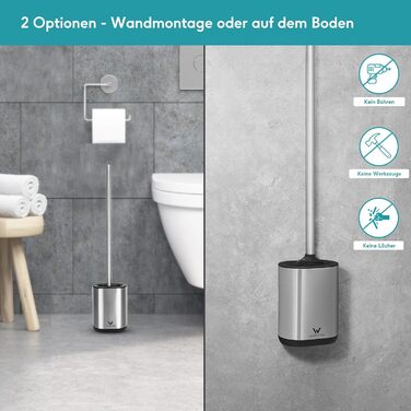 Набір для туалету Weissenstein: щітка з силікону, тримач з нержавіючої сталі, без свердління, чорний