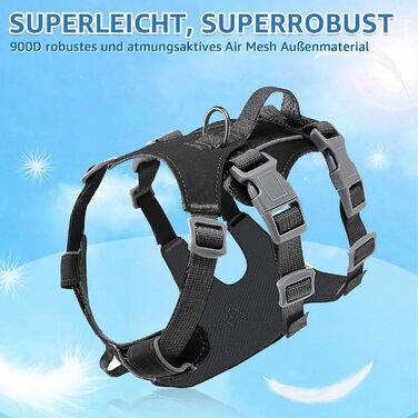 Шлейка для собак маленьких та середніх порід, легка та дихаюча, не тягне, з ручкою, світловідбиваюча, нейлон, з переднім кріпленням, для прогулянок та повсякденного використання, чорна, розмір S
