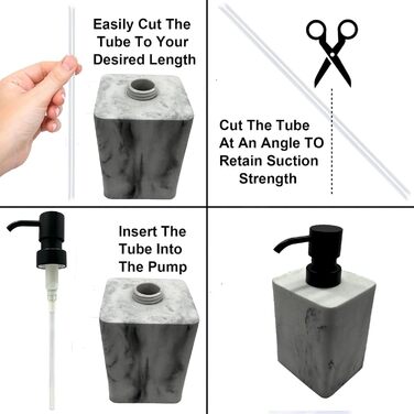 Дозатор для мила Suanti, 425 мл, з помпою з брашованого нікелю, наповнюваний, квадратний, декоративний, для мила для рук, миття посуду та лосьйонів, стиль мармур (чорна помпа - 2 шт.)