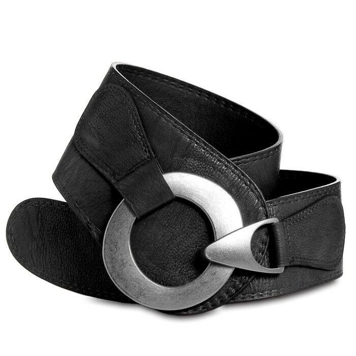 Жіночий широкий ремінь Caspar GU243 з крутою металевою пряжкою, чорний, 105 см