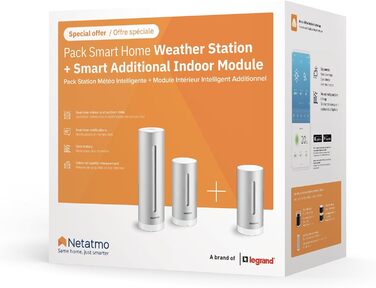 Netatmo Indoor and Outdoor Weather Station with Wireless Outdoor Sensor + Add-on Module, Compatible with Amazon Alexa, Google Home, and Apple HomeKit, NBU-NWS-NIM-EU Weather Station + Additional Outdoor Module
