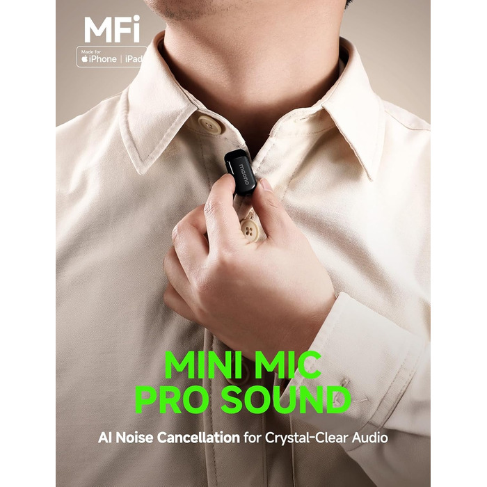 Мікрофон MAONO Wave T1 Mini USB-C: бездротовий, для iPhone/Android, з шумозаглушенням, для YouTube, Vlog, запису звуку
