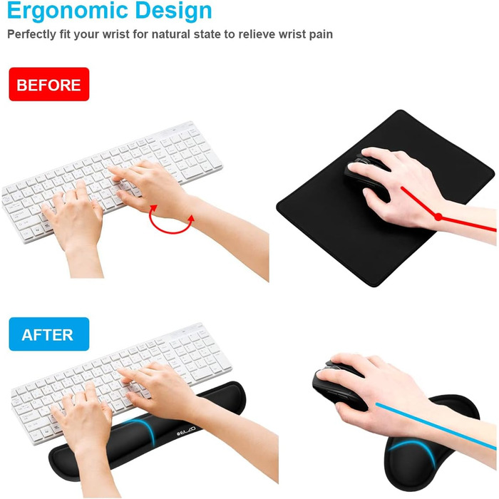 Підставка для зап'ястя ELZO для клавіатури з Memory Foam, ергономічна, для ПК, ноутбука (Чорний, PU)