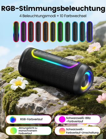 Портативна Bluetooth колонка UOHHBOE 30W з RGB підсвічуванням, TWS Stereo, 24 години роботи, IPX5 водонепроникність