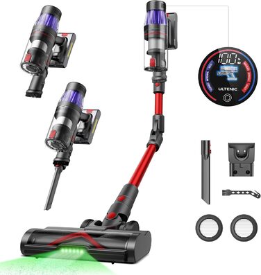 Ultenic U16 Flex Cordless Vacuum Cleaner 550W/45 Kpa, 60-Minute Runtime Cordless Vacuum with Touchscreen and Telescopic Tube, Wall-Mounted Charging Station with Indicator Light, Anti-Tangle for Hard Floors, Carpets, and Pet Hair