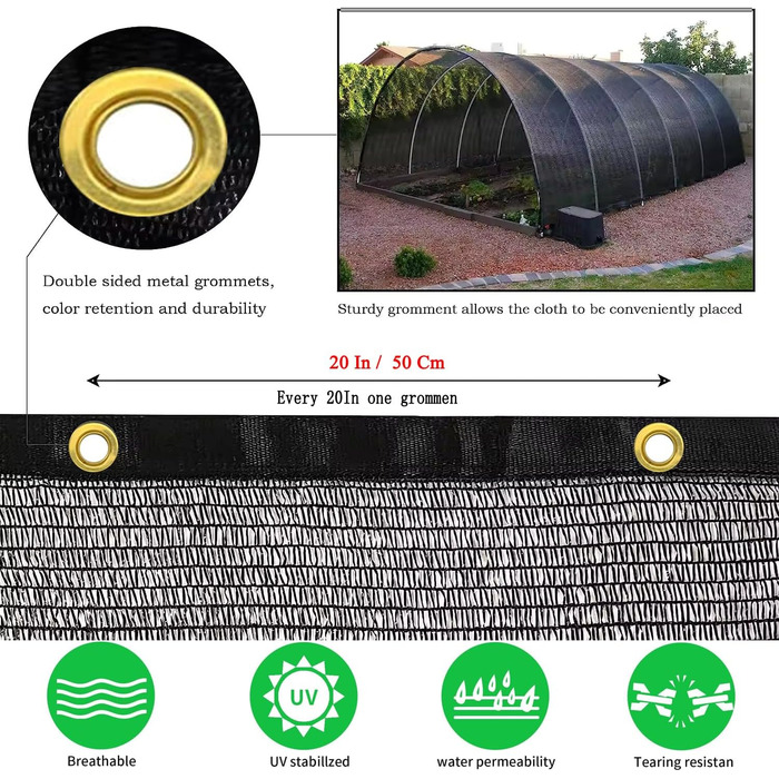 Vocray 40% Shade Net, 2X6M Shade Net with Grommets, Lightweight and Durable Shade Net for Garden, Plants, Greenhouse, Vegetables, Flowers, Outdoor