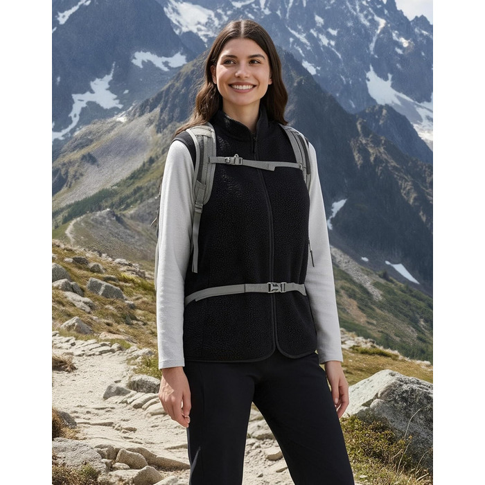 Флісова жилетка Pioneer Camp для жінок – тепла флісова жилетка з коміром та блискавкою для осені, походів, кемпінгу (Чорний, M)