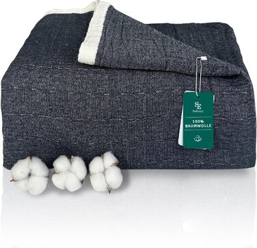 Плед SE SOFTEXLY з бавовни 100%, 4-шаровий м'який плед муслін, ковдра, покривало для ліжка, дивана, вітальні, підходить для будь-якої пори року, колір білий (темно-синій), розмір 130x150 см, 150 x 200 см