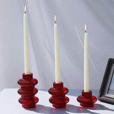 VOHO Candle Holders, Ribbed Glass, Stylish Boho Candle Holders, Stackable and Reversible, for Candle Stands and Votive Candles, e Candle Holders, Table Decoration, Set of 12 (Red/Getaway, Solid (Getaway Solids))
