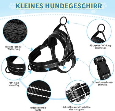 Шлейка для собак середнього та малого розміру з повідком, м'яка, не тягне, чорна, розмір S