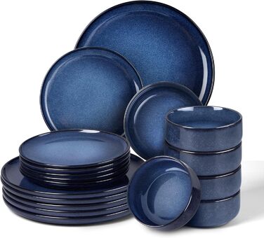 Набір посуду Onader на 6 осіб (18 предметів) - Тарілки, миски, десертні тарілки, кераміка, блакитний, для миття в посудомийній машині