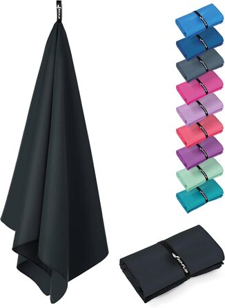 Рушник з мікрофібри Fit-Flip - компактний та легкий - швидковисихаючий рушник з мікрофібри - для подорожей, спорту, пляжу, басейну - великий рушник 50x30cm та 120x60cm - 1 шт. (Чорний Онікс)