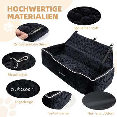 AutoZen Dog Car Seat for Medium to Large Dogs up to 54 lbs - Removable & Washable - Black