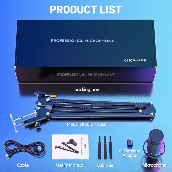 USB мікрофон для геймінгу та стримінгу: конденсаторний мікрофон з виносним кріпленням, кабель 1.5м, сумісний з PC, PS4/PS5, iOS/Windows/Android