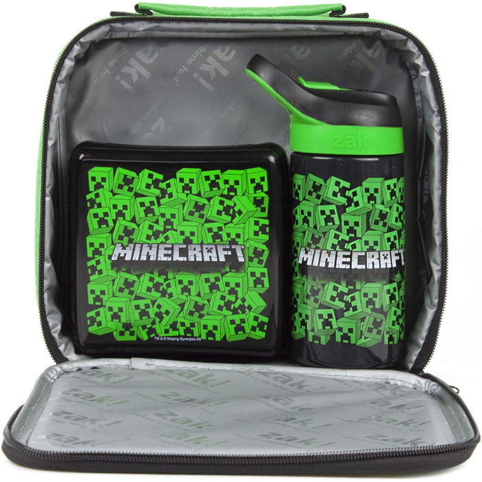 Набір ланч Minecraft Creeper: ланчбокс, пляшка та контейнер для перекусу. Ідеальний подарунок для хлопчиків-геймерів. Темно-зелений.