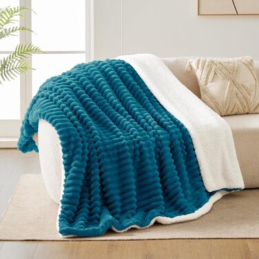 Плед WAVVE Sherpa з плюшем, теплий та м'який, 150x200 см, великий, двосторонній, колір: бірюзовий