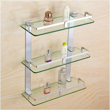 Modern Bathroom Shelf Made of Tempered Glass with 3 Tiers, Wall Mount, Storage Shelf for Bathroom and Kitchen (60 cm)