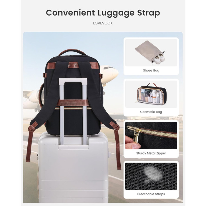 LOVEVOOK Рюкзак ручної об'єм 40L для подорожей, чорний. Підходить для ноутбука 17,3