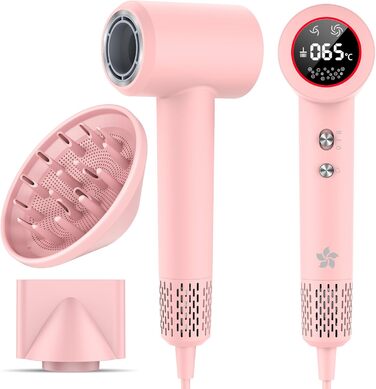 Фен з дифузором, 57dB, швидке сушіння, для подорожей та дому (рожевий)