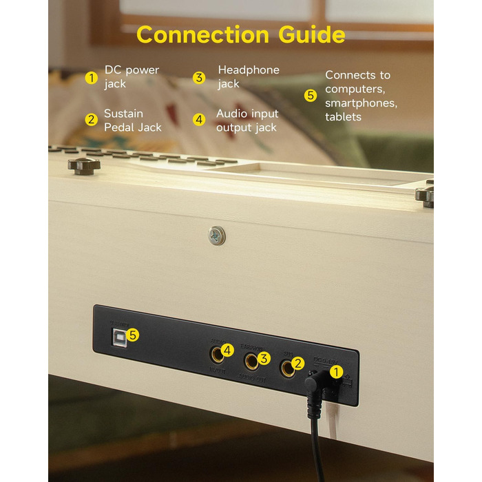 Цифрове піаніно Donner DDP-95 для початківців з 88 важними клавішами, бездротове підключення, LCD дисплей, 610 тембрів, 600 ритмів, 3 навчальні режими, біле