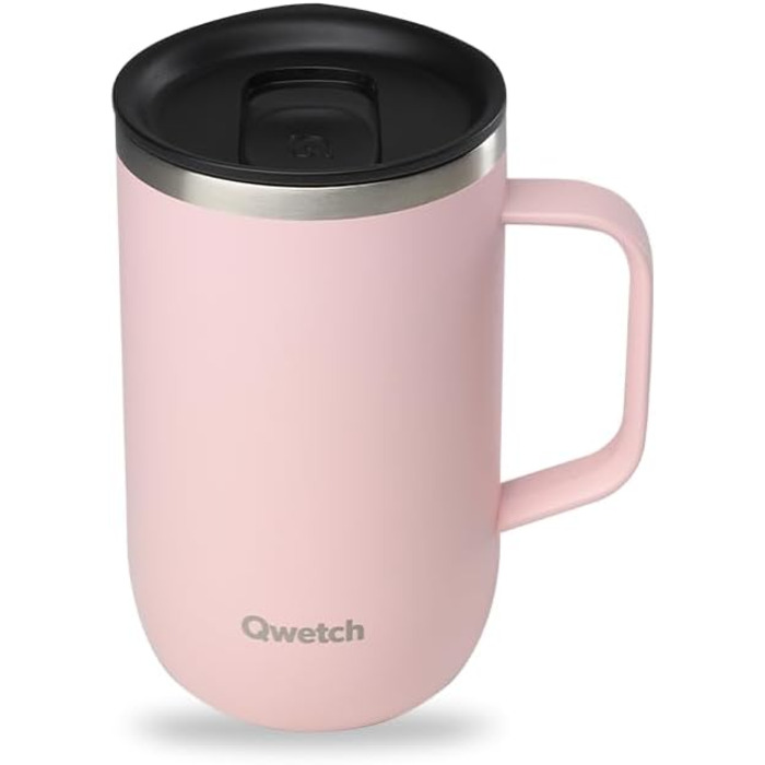 Qwetch Stainless Steel Insulated Tumbler - 12oz - Hot & Cold - Leakproof - Reusable Coffee & Tea Cup with Handle