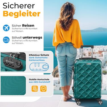 Набір валіз KESSER® 4 в 1 | Валізи з ABS, кодований замок, ваговою вагою та органайзером для подорожей | Ручна та велика валіза для бізнесу та подорожей, Petrol