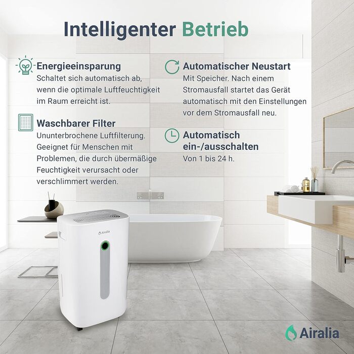 Електричний осушувач повітря AIR-DH20, 20 л/день, з підключенням до каналізації, об'єм бака 6,5 л, продуктивність 195 м³/год, для приміщень до 40 м²