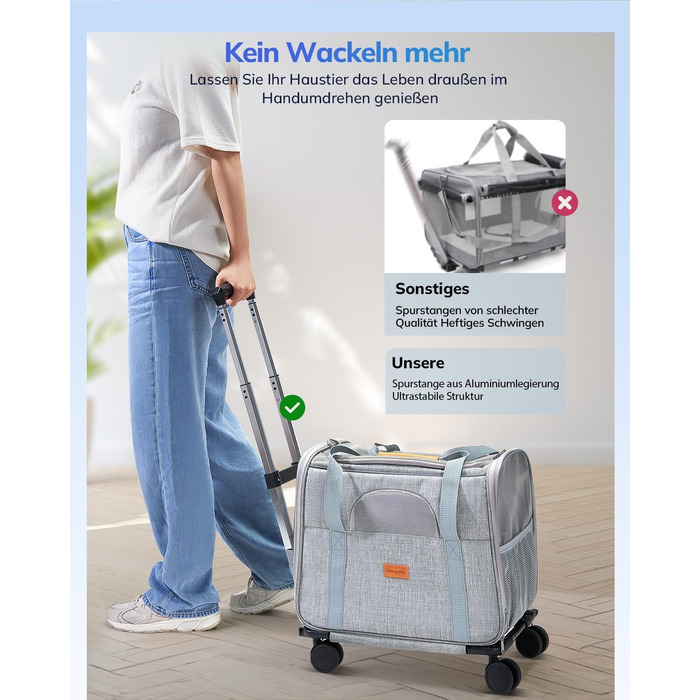Транспортна переноска для котів та цуценят Morpilot до 5 кг з роликами та trolley, сіра