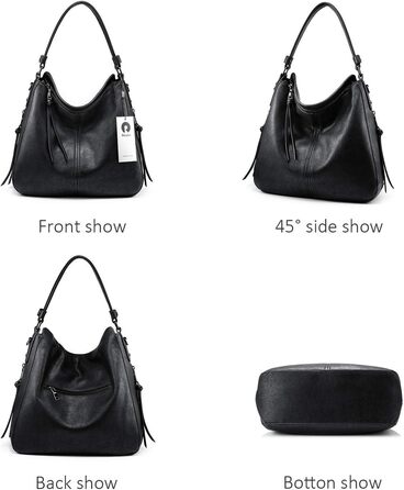 Жіноча сумка-шопер Realer середнього розміру, чорна (L) - PU шкіра, для роботи, офісу, покупок, вінтажний стиль Hobo