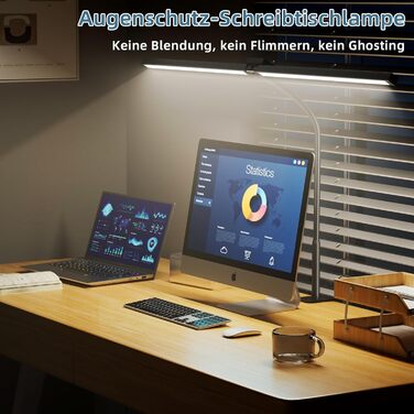 LED настільна лампа Brightower з диммуванням, 24W, 80см, для офісу та дому, захист очей, денне світло, з пультом, гнушкий шийний механізм, 5 кольорів, чорний