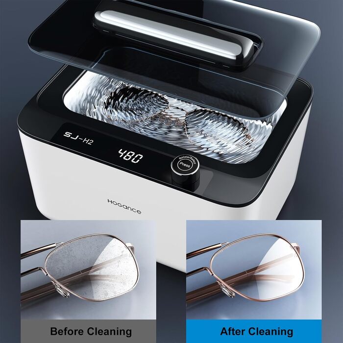 Ультразвукова очищувачка 900мл, 50W, 45kHz для ювелірних виробів, окулярів, годинників, зубних протезів, з 6 режимами та функцією дегазації, біло-чорна