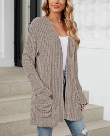 Кардиган жіночий Strickjacke Eegant в'язаний з еластичної тканини, з кишенями, колір хакі, розмір XXL